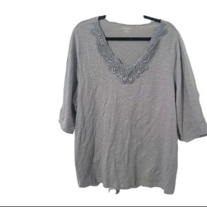 St. John's Bay Light Gray Tunic with Embroidered Neckline